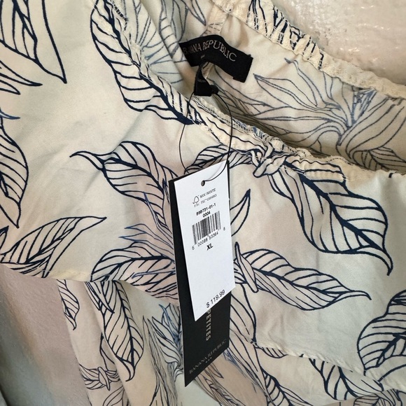 NWT Banana Republic ivory blue print cotton one shoulder raffle dress size XL - Picture 4 of 4